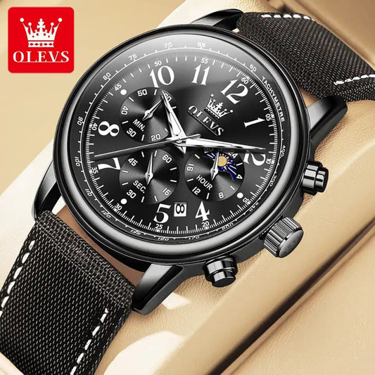 Multifunctional Chronograph moon phase OLEVS 2912  waterproof resistant Luminous Sports quartz watch for man