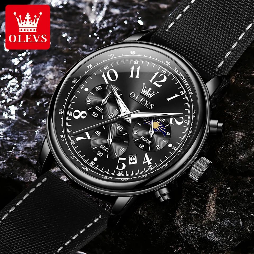Multifunctional Chronograph moon phase OLEVS 2912 waterproof resistant Luminous Sports quartz watch for man