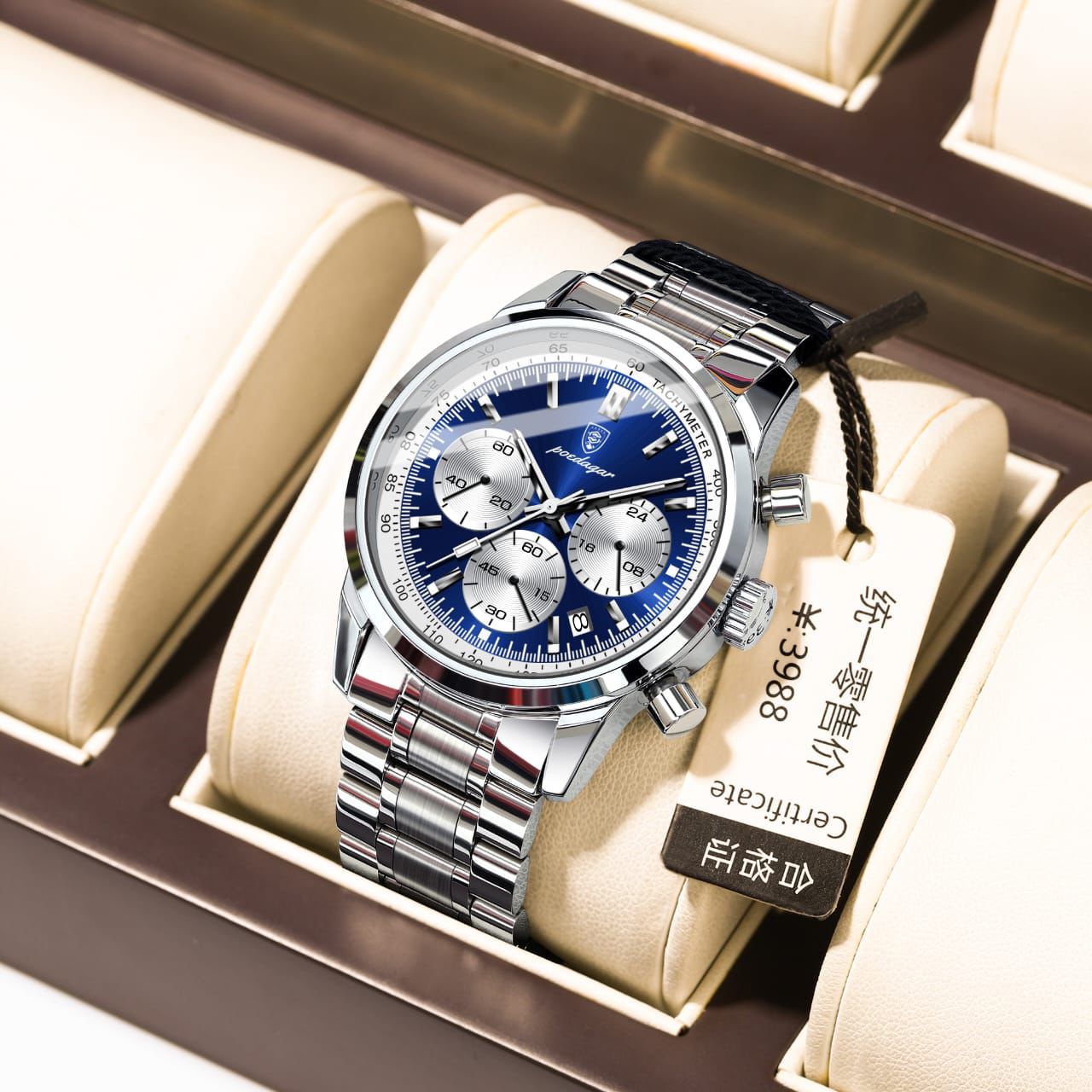 Luxury Stainless Steel Metallic strap Poedagar 921 Men's Watch Waterproof Luminous Chronograph Quartz Watches for Men