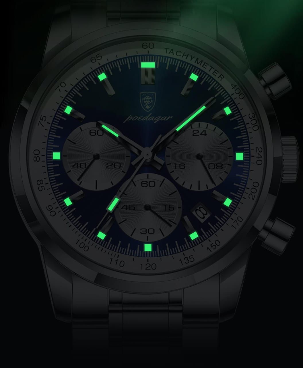 Luxury Stainless Steel Metallic strap Poedagar 921 Men's Watch Waterproof Luminous Chronograph Quartz Watches for Men
