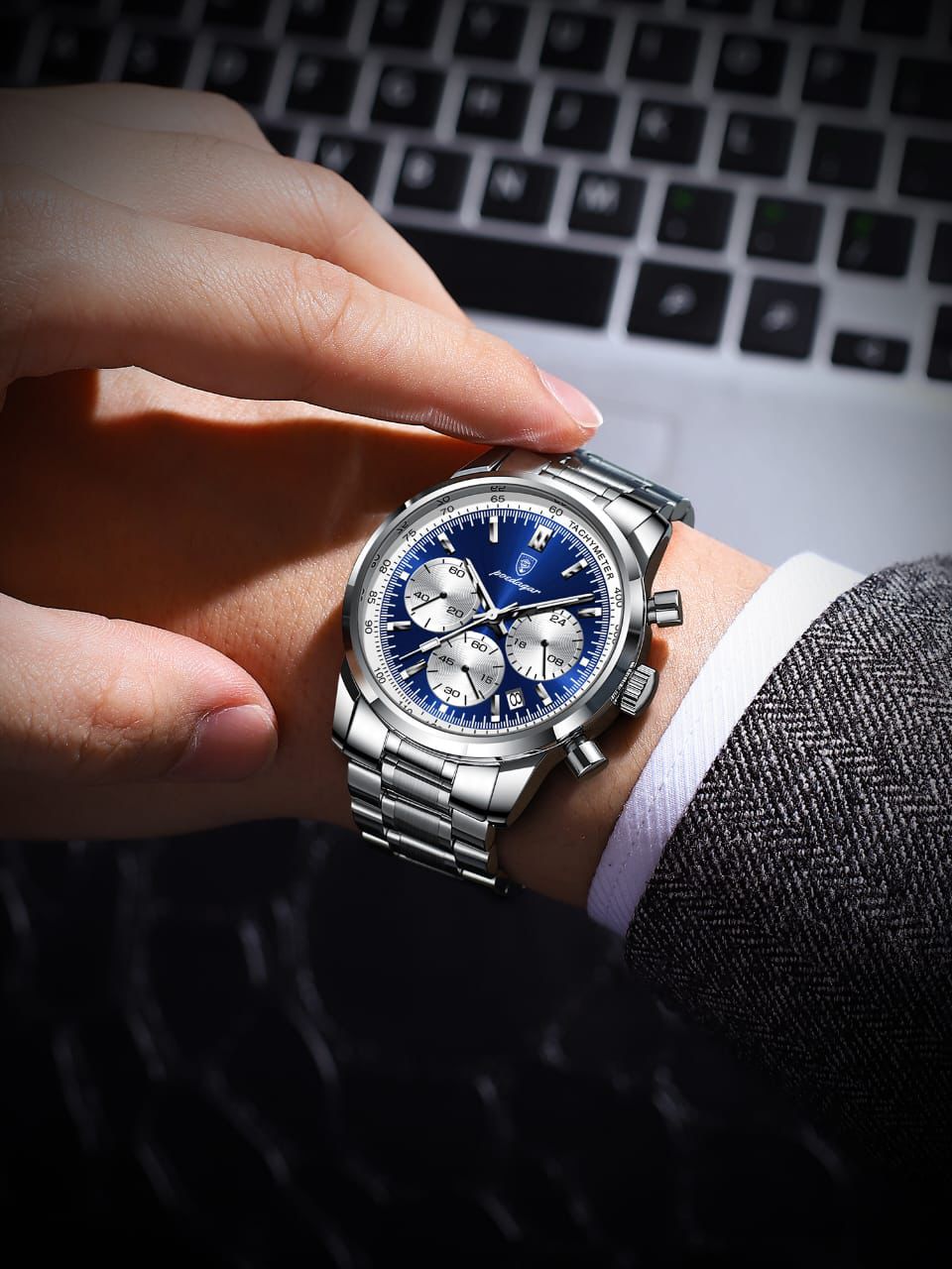 Luxury Stainless Steel Metallic strap Poedagar 921 Men's Watch Waterproof Luminous Chronograph Quartz Watches for Men