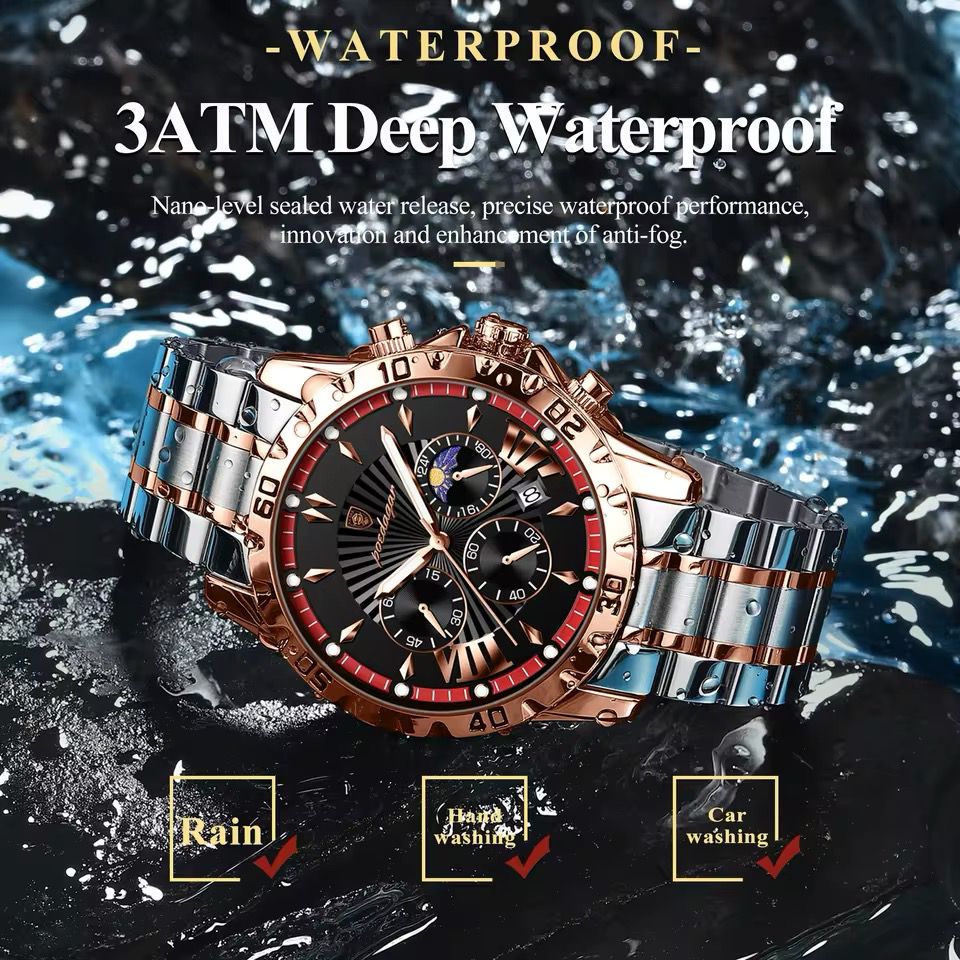 POEDAGAR Watch Men 968 New Luxury Waterproof Luminous Chronograph Date Man Watch Stainless Steel Quartz Men's Watches