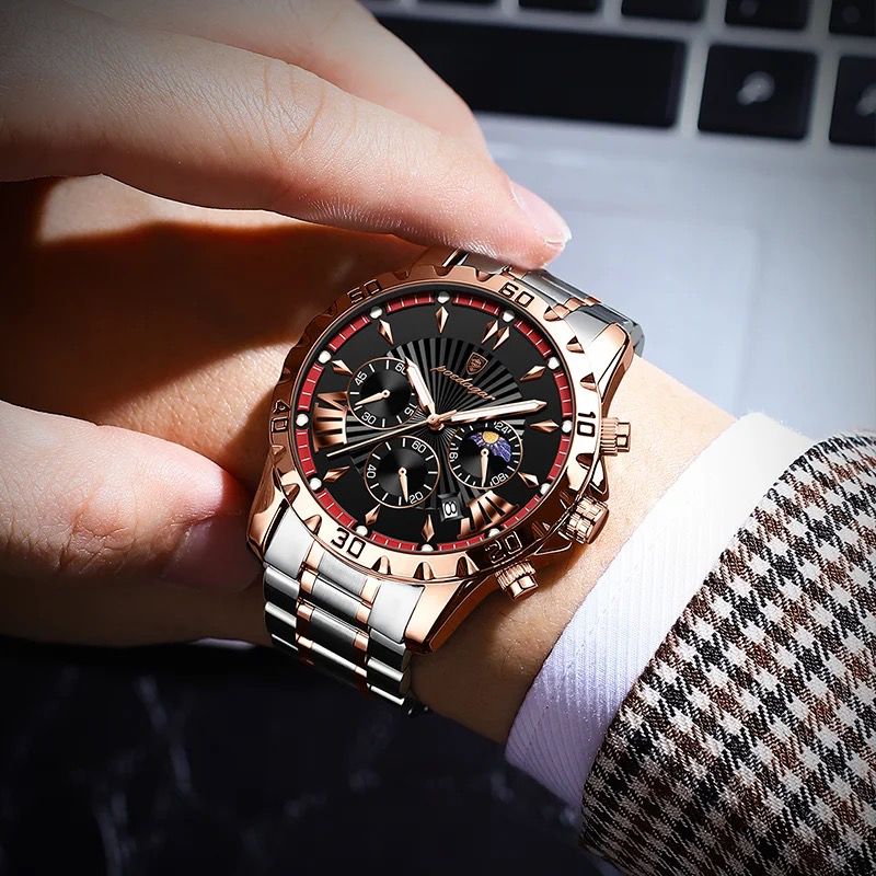 POEDAGAR Watch Men 968 New Luxury Waterproof Luminous Chronograph Date Man Watch Stainless Steel Quartz Men's Watches