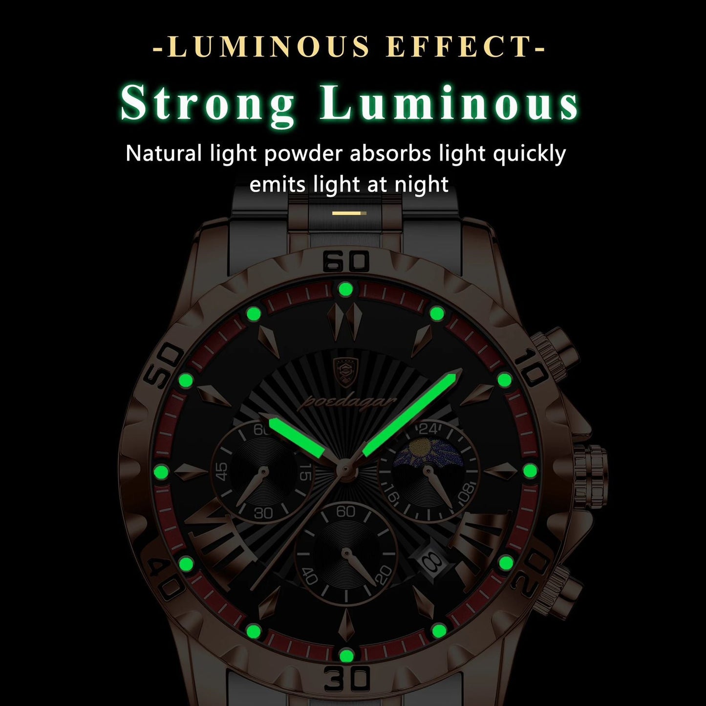 POEDAGAR Watch Men 968 New Luxury Waterproof Luminous Chronograph Date Man Watch Stainless Steel Quartz Men's Watches