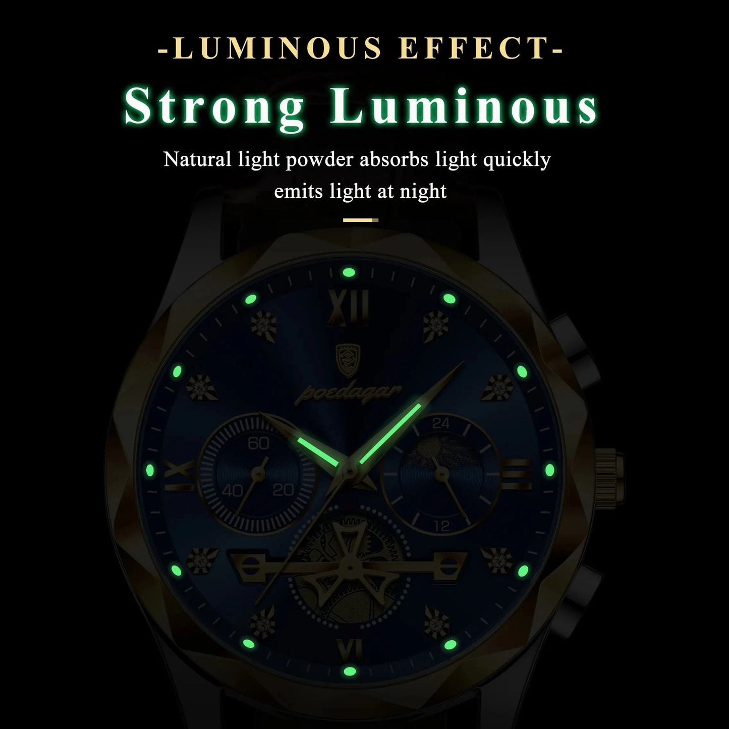 POEDAGAR 996 Luxury Genuine Leather Man Watch Waterproof Luminous Night Light Quartz Watches Chronograph Watch for Men