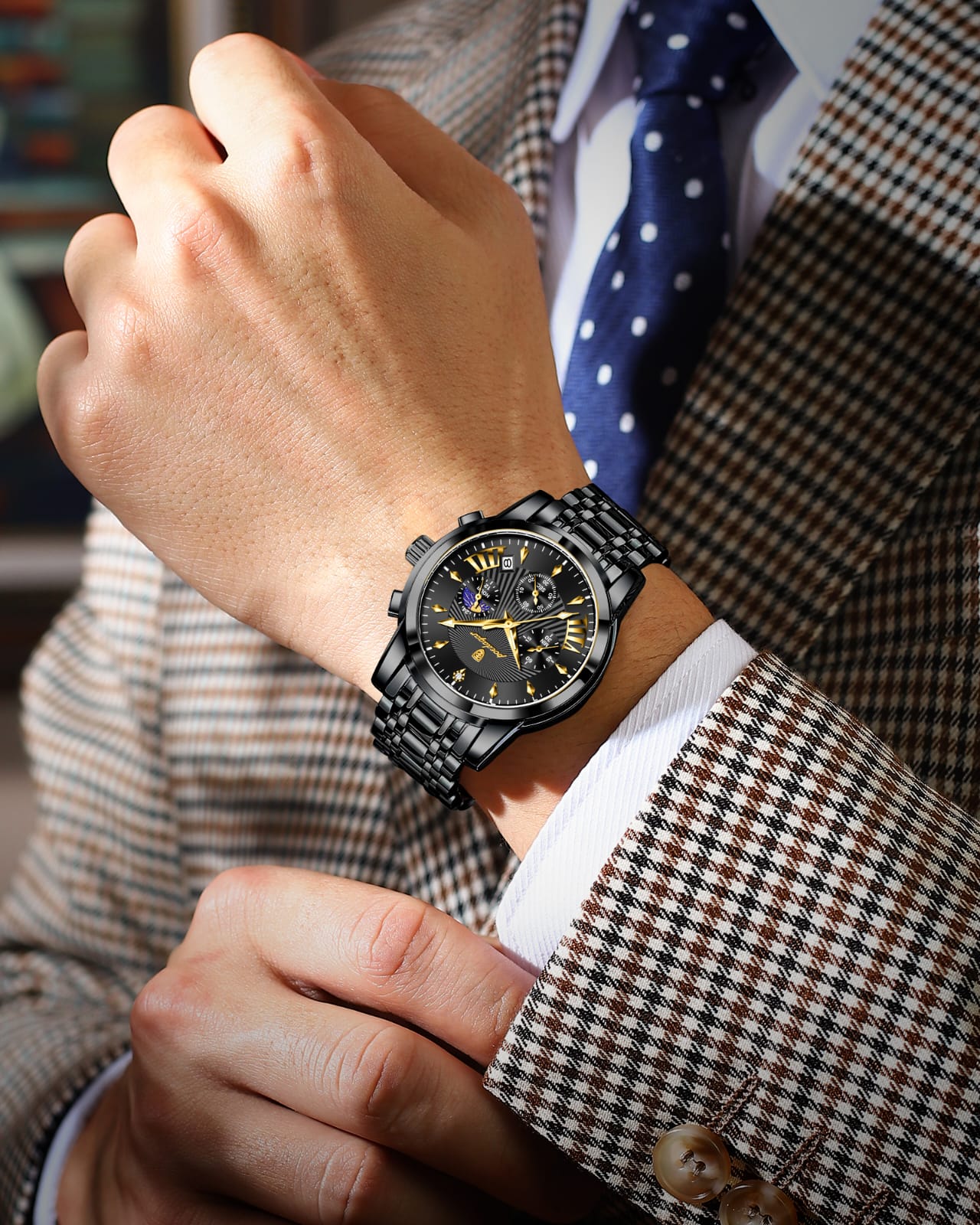 POEDAGAR 813 Top Quality Business Wristwatch Luxury Men Watch Stainless Steel Luminous Waterproof Date Auto Sport Wrist Watches