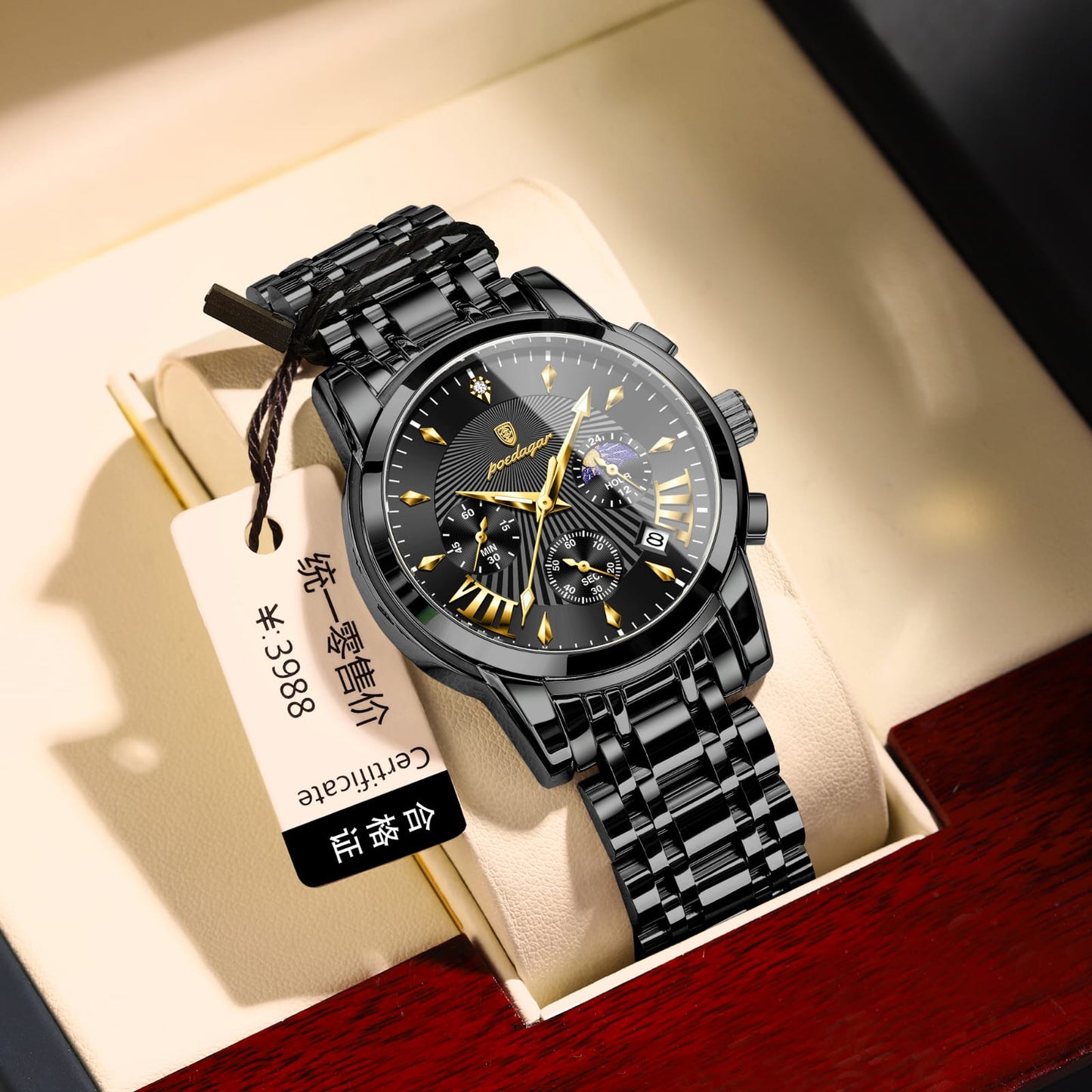 POEDAGAR 813 Top Quality Business Wristwatch Luxury Men Watch Stainless Steel Luminous Waterproof Date Auto Sport Wrist Watches