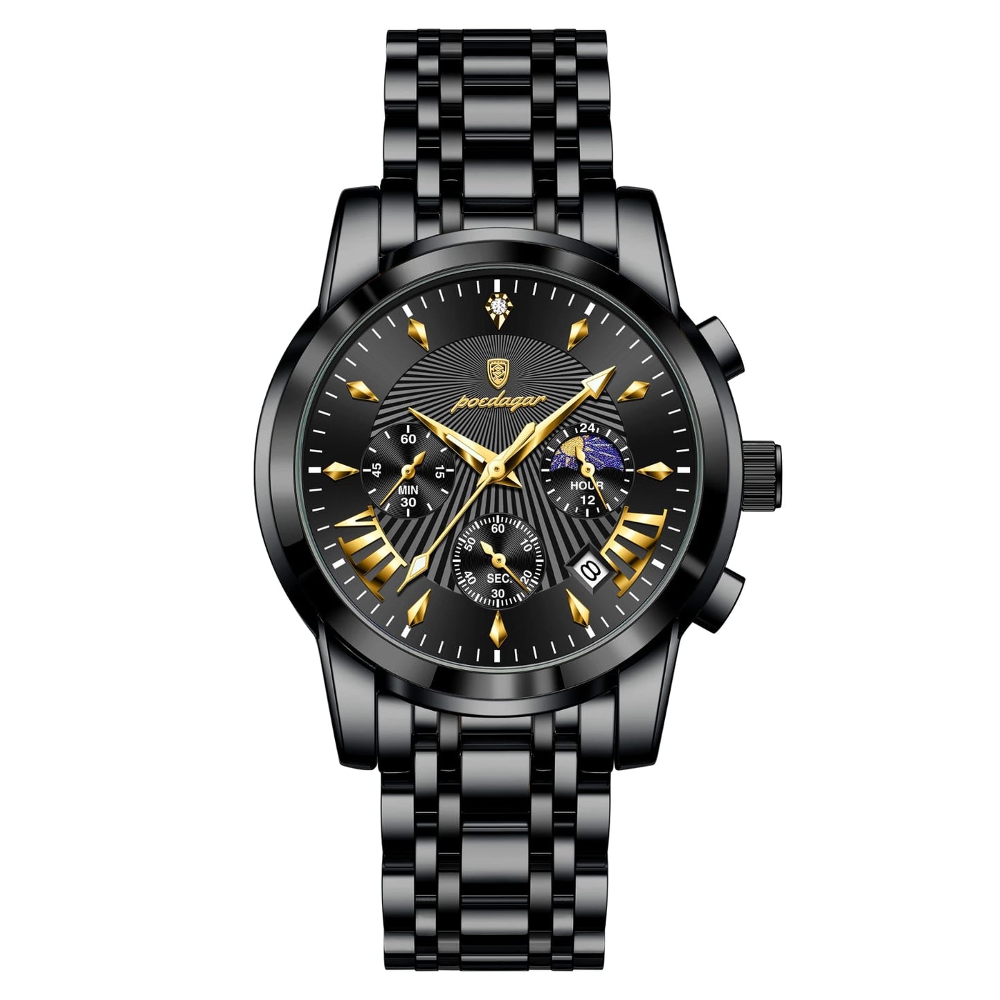 POEDAGAR 813 Top Quality Business Wristwatch Luxury Men Watch Stainless Steel Luminous Waterproof Date Auto Sport Wrist Watches