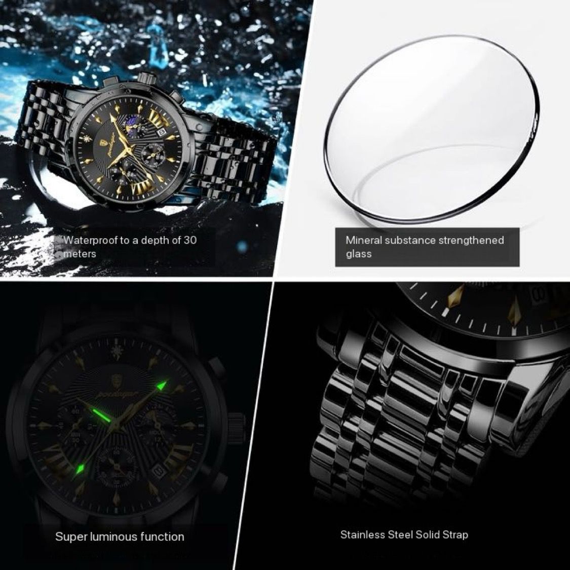 POEDAGAR 813 Top Quality Business Wristwatch Luxury Men Watch Stainless Steel Luminous Waterproof Date Auto Sport Wrist Watches