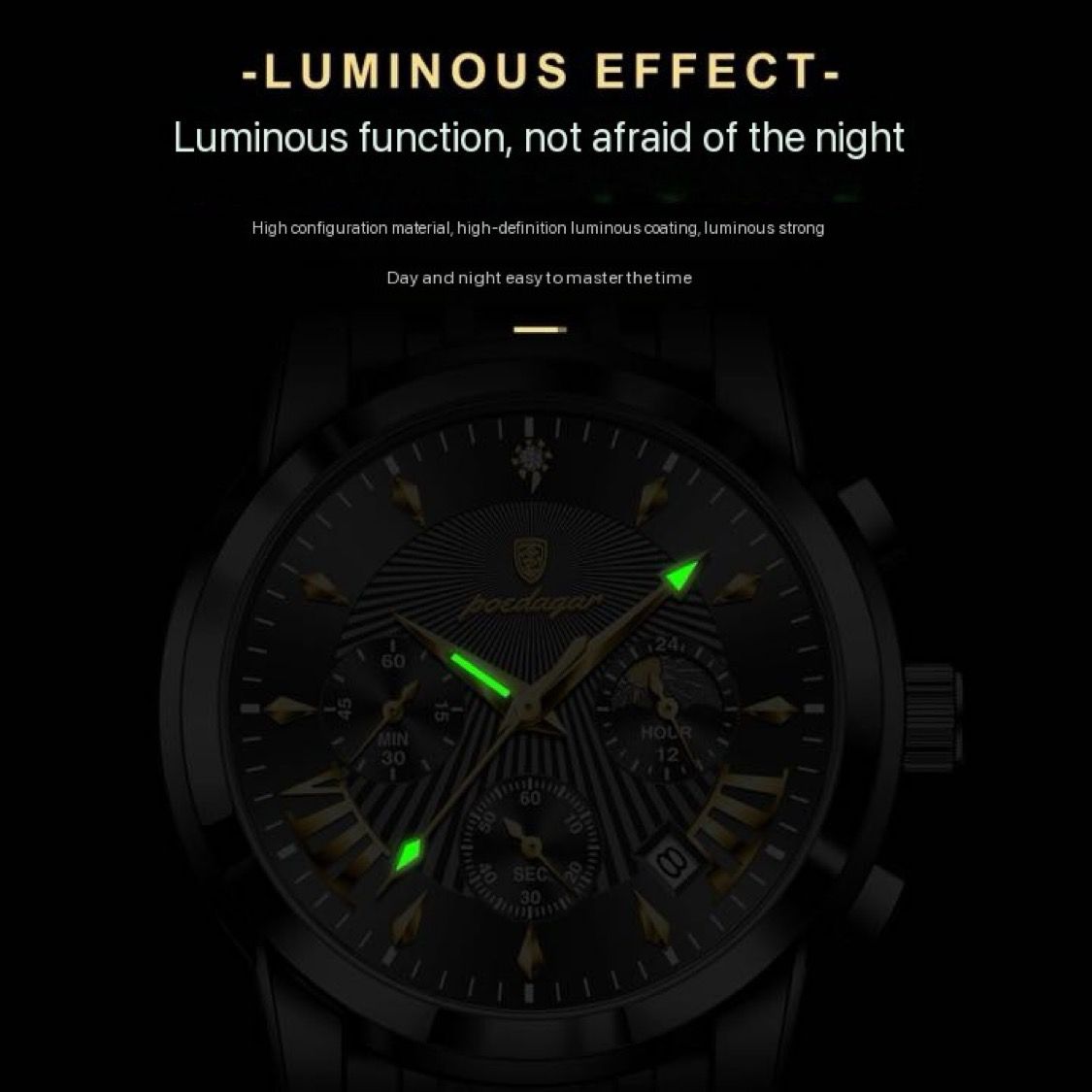 POEDAGAR 813 Top Quality Business Wristwatch Luxury Men Watch Stainless Steel Luminous Waterproof Date Auto Sport Wrist Watches