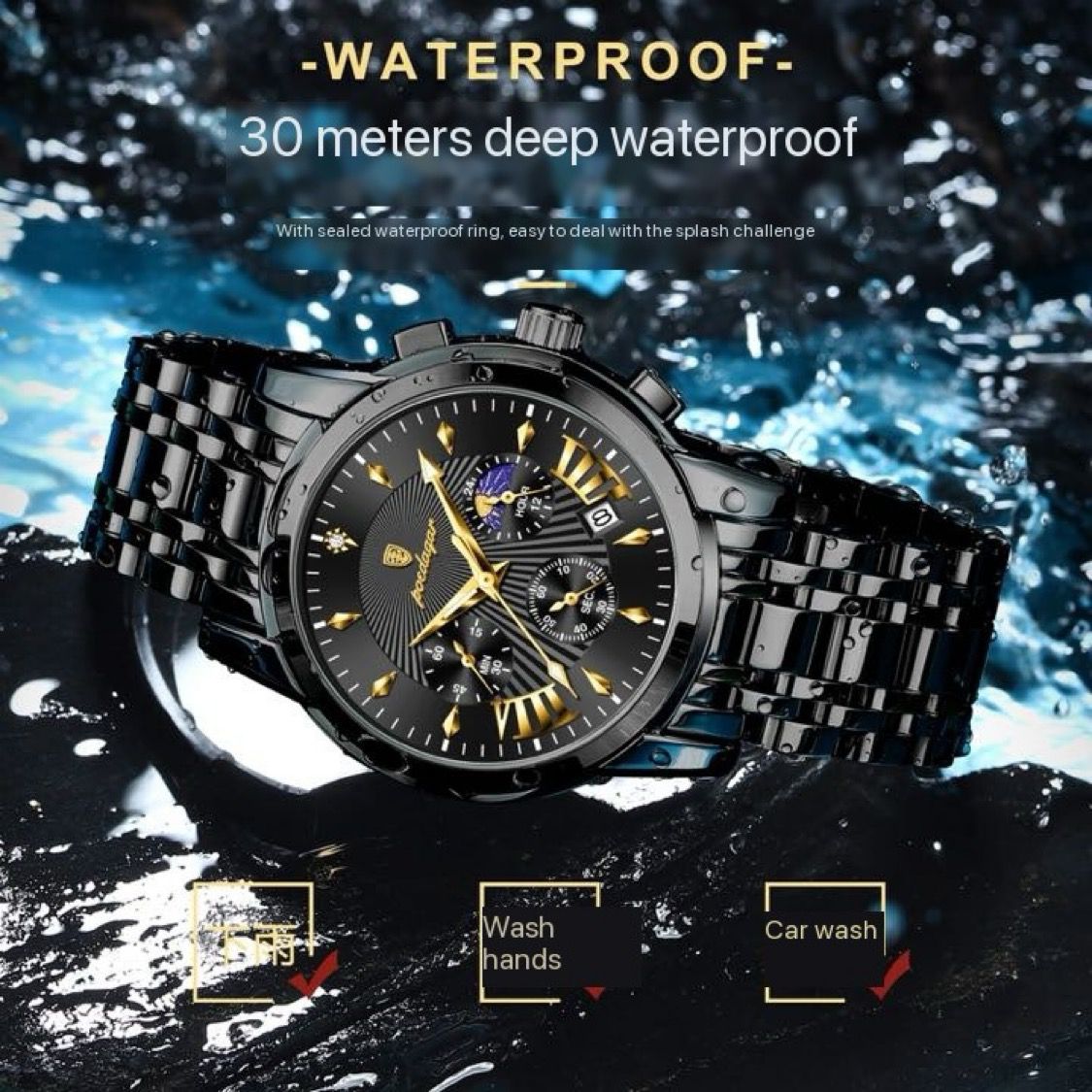 POEDAGAR 813 Top Quality Business Wristwatch Luxury Men Watch Stainless Steel Luminous Waterproof Date Auto Sport Wrist Watches