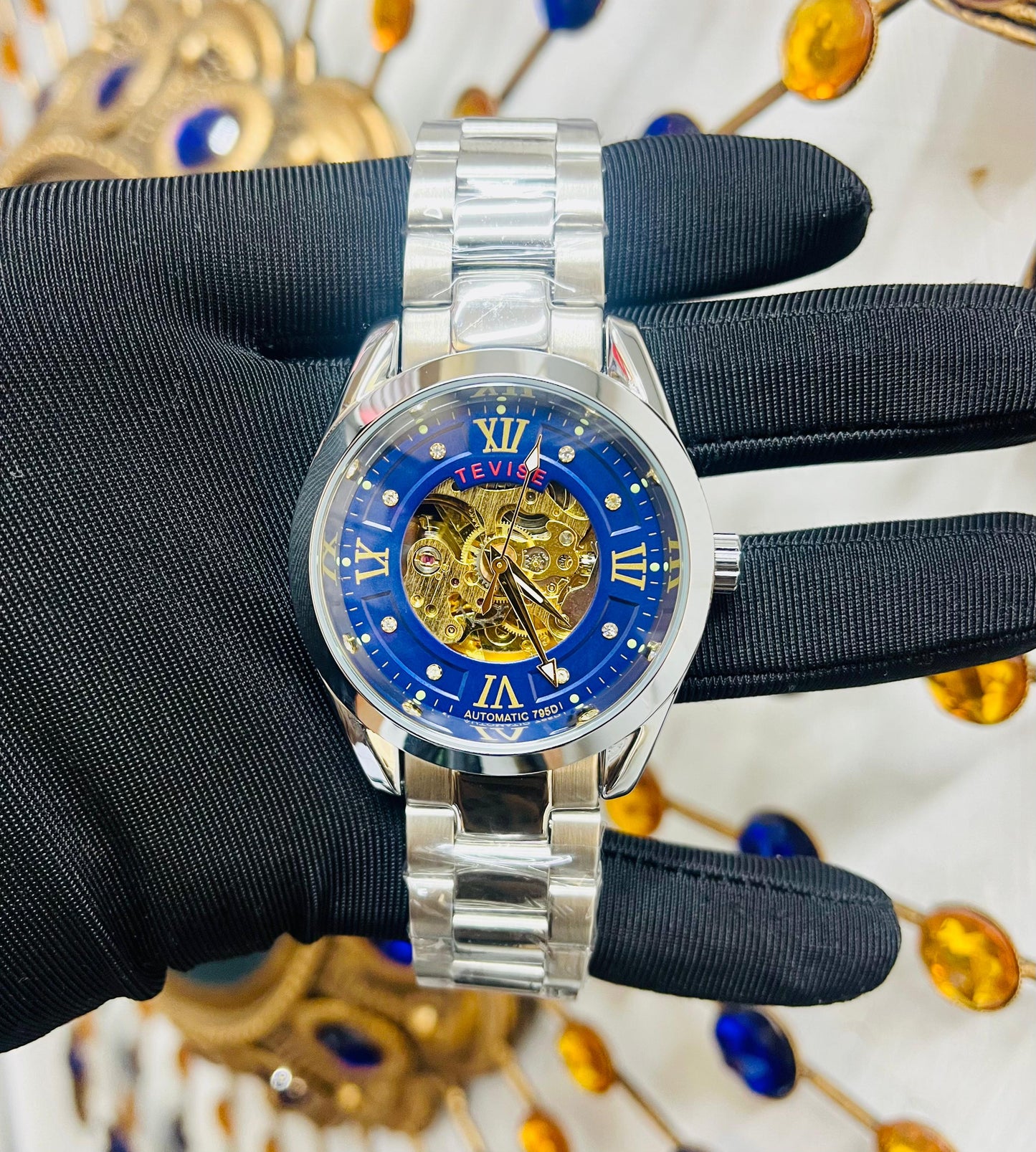 Hollow Out Automatic TEVISE 795D Watch Business Male Luminous Mechanical Visible Movement Watch 3 ATM Waterproof Watch