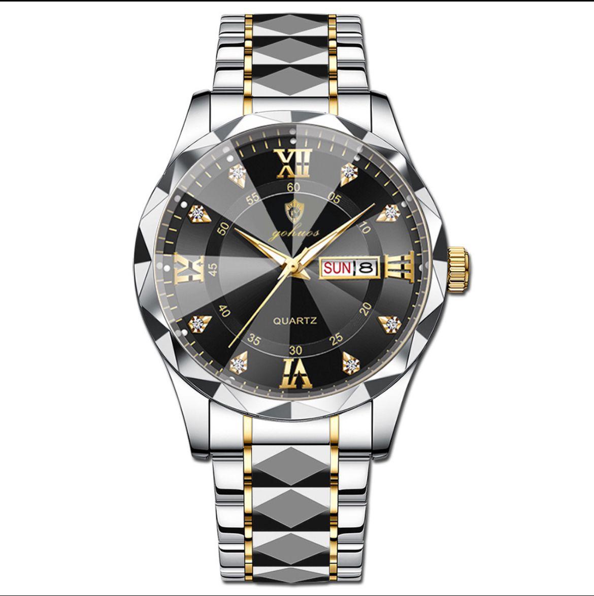 New Arrivals Fashion Luxury Men WatcH GOHUOS 8801 Stainless Steel Wristwatch Waterproof Luminous Quartz Watches For Men