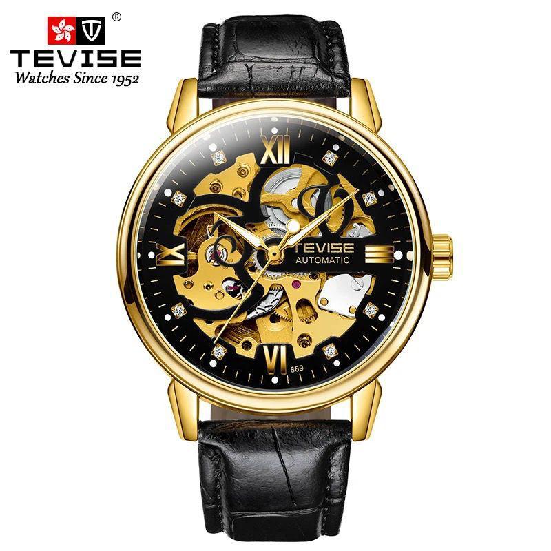 Leather Tourbillon Life Waterproof TEVISE T869 For Men Wristwatch Luminous Hands automatic Mechanical Movement Watches
