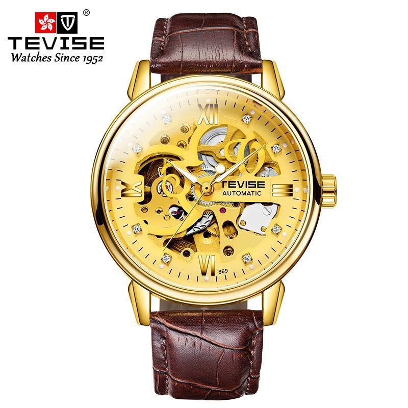 Leather Tourbillon Life Waterproof TEVISE T869 For Men Wristwatch Luminous Hands automatic Mechanical Movement Watches
