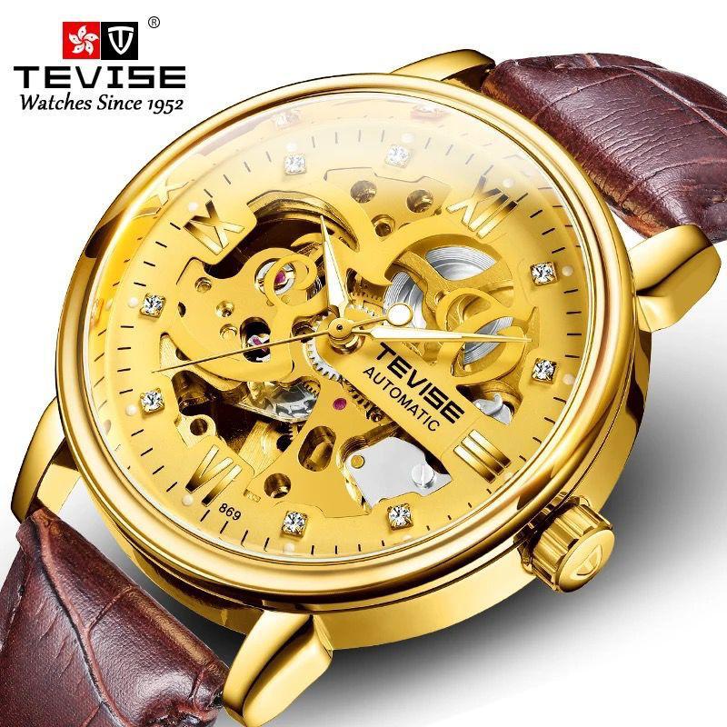 Leather Tourbillon Life Waterproof TEVISE T869 For Men Wristwatch Luminous Hands automatic Mechanical Movement Watches