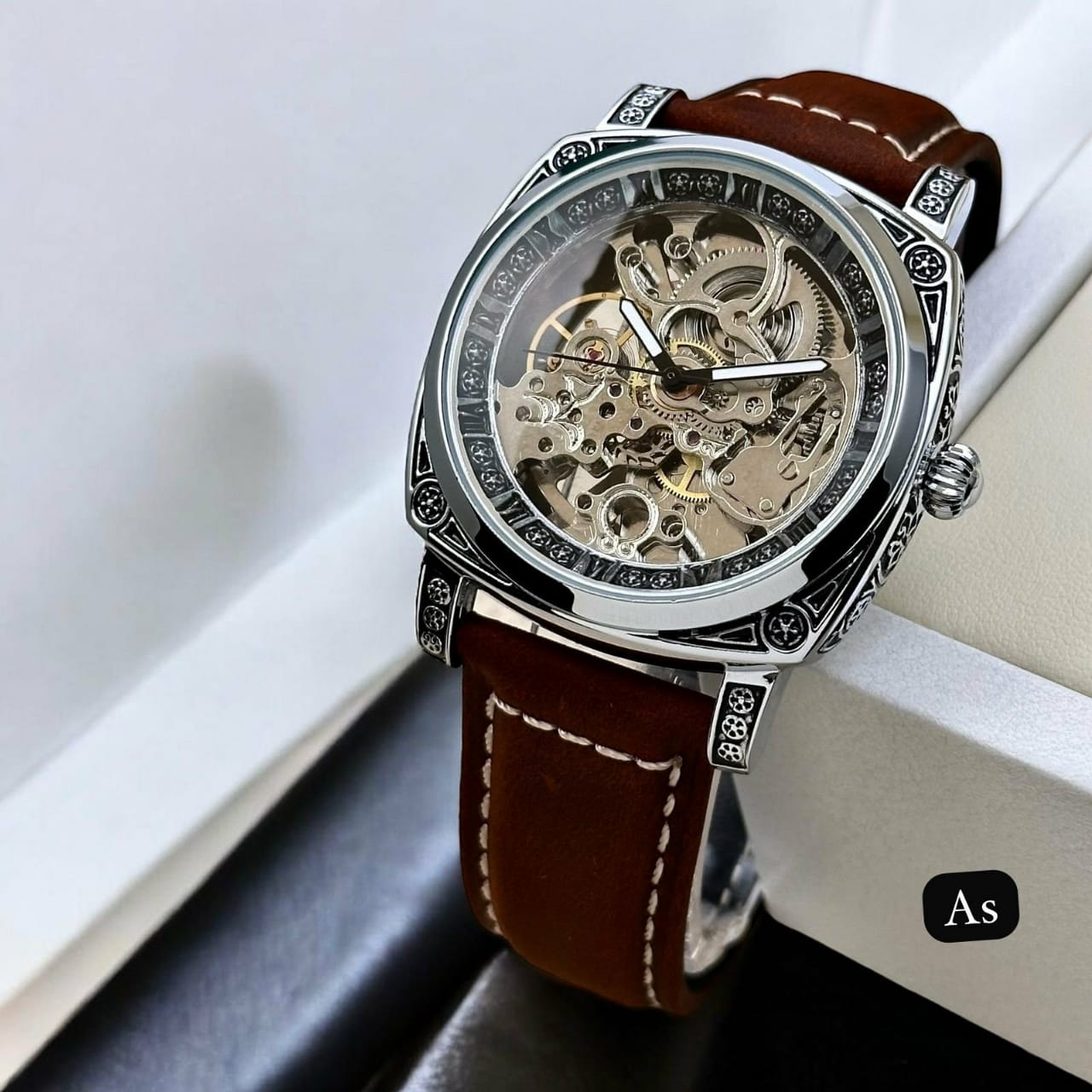 FORSINING 8247 hot selling Automatic male mechanical watch leather Strap water proofing strap auto date business wrist watch