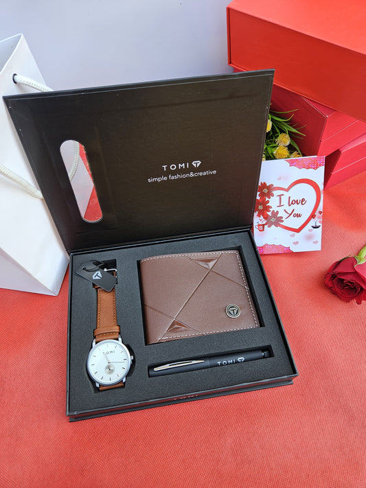 TOMI Gents Gift Set – Leather Wallet, Watch & Executive Pen