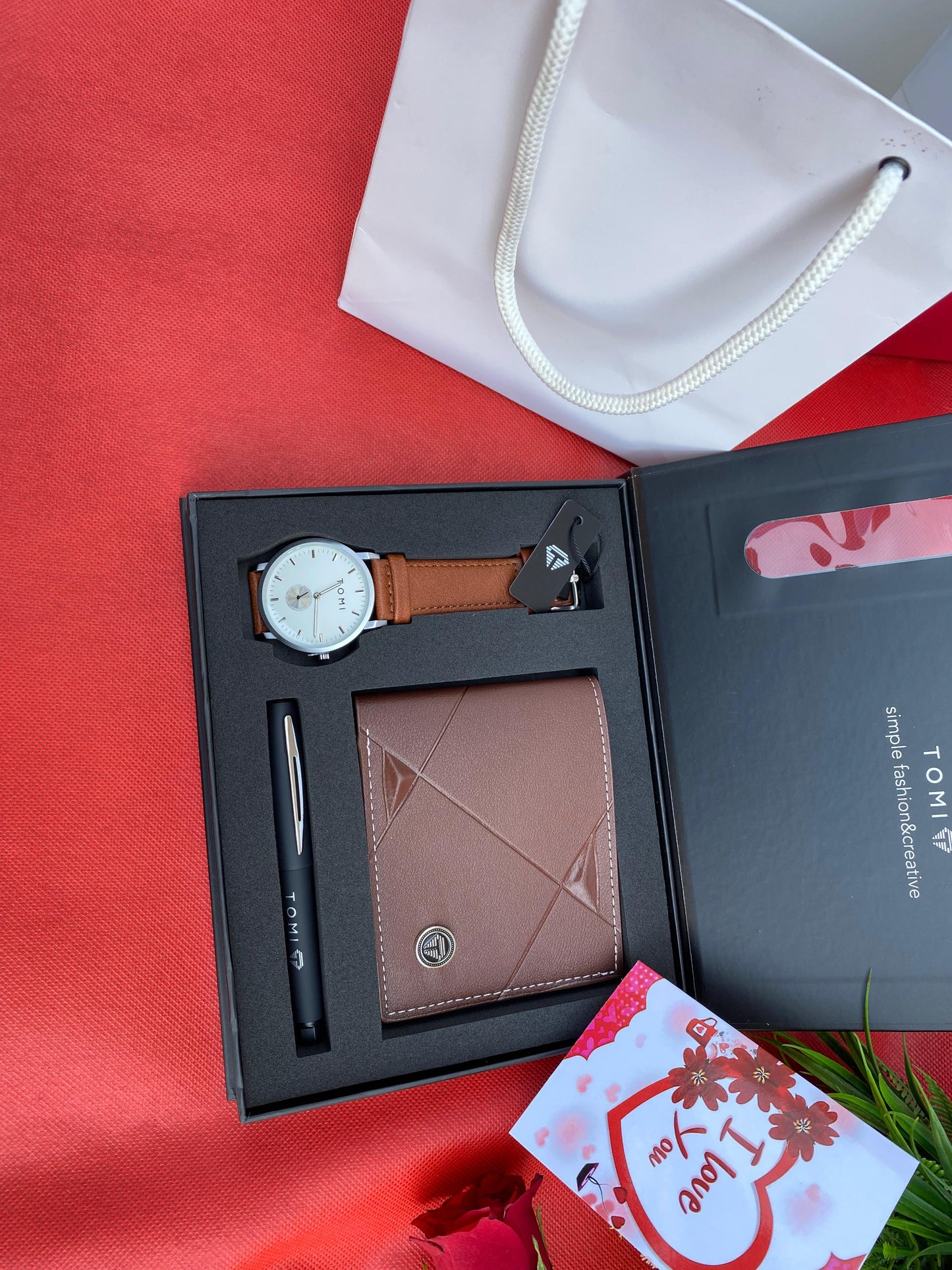 TOMI Gents Gift Set – Leather Wallet, Watch & Executive Pen