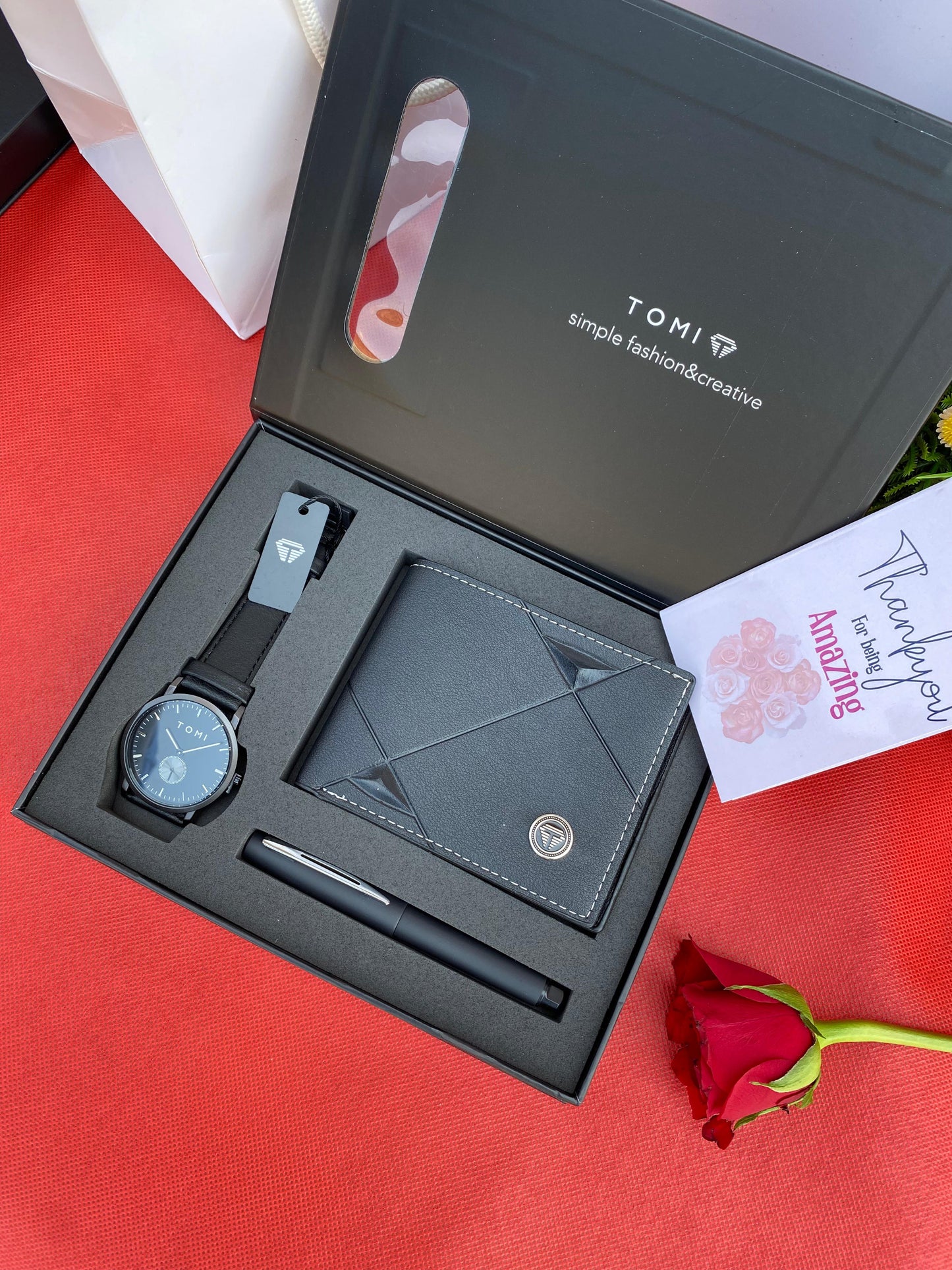 TOMI Gents Gift Set – Leather Wallet, Watch & Executive Pen