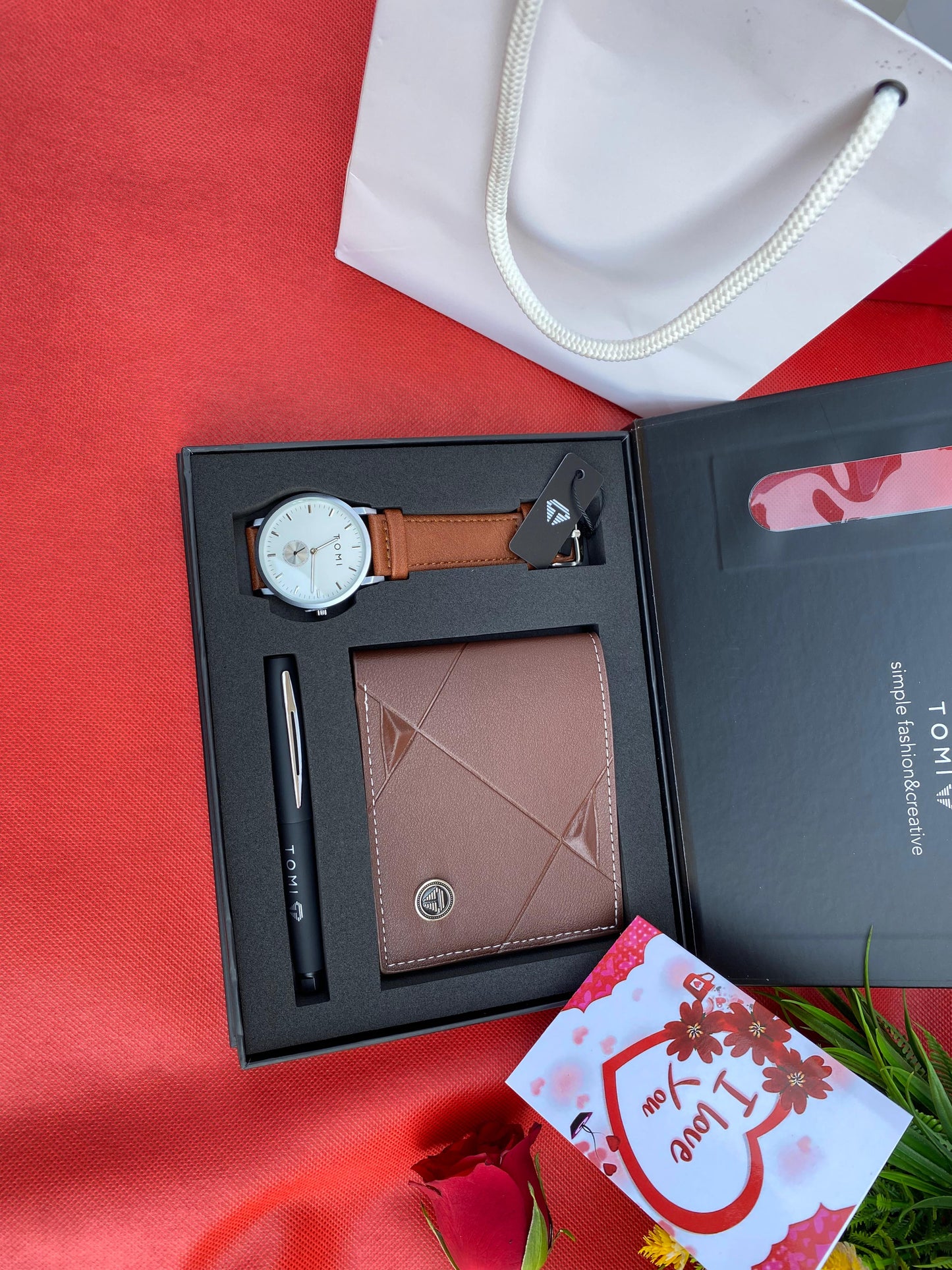 TOMI Gents Gift Set – Leather Wallet, Watch & Executive Pen