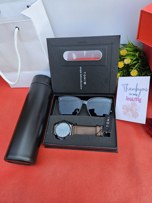 TOMI Gents Valentine’s Gift Set – Elegant Watch, Flask & Sunglasses