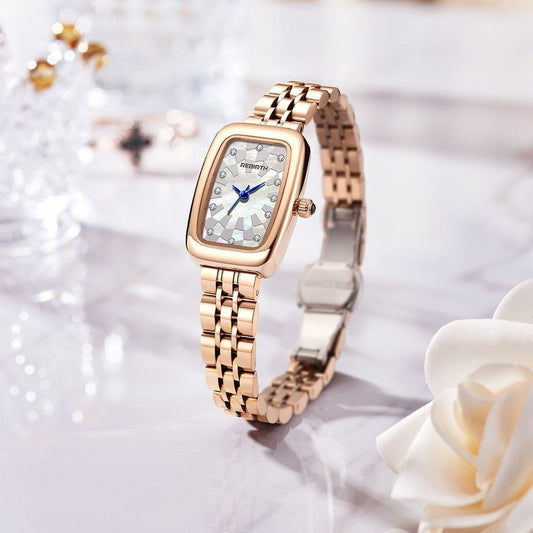 Rebirth 037 Fashion Women Watch Top Brand Rose Gold And Silver Stain Steel Waterproof Date Quartz Ladies Watch High Quality Clock Gifts D037