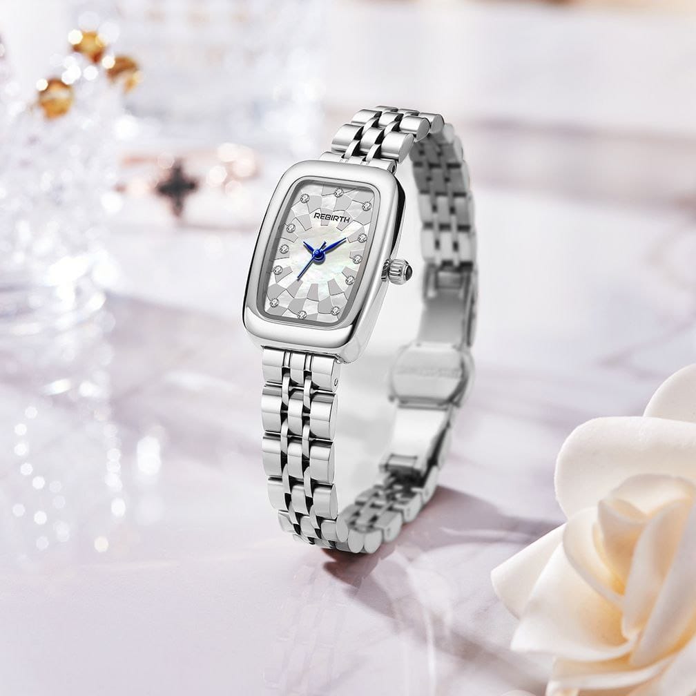 Rebirth 037 Fashion Women Watch Top Brand Rose Gold And Silver Stain Steel Waterproof Date Quartz Ladies Watch High Quality Clock Gifts D037