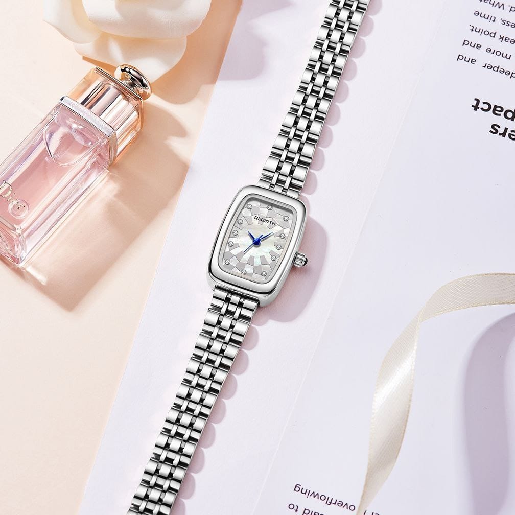 Rebirth 037 Fashion Women Watch Top Brand Rose Gold And Silver Stain Steel Waterproof Date Quartz Ladies Watch High Quality Clock Gifts D037