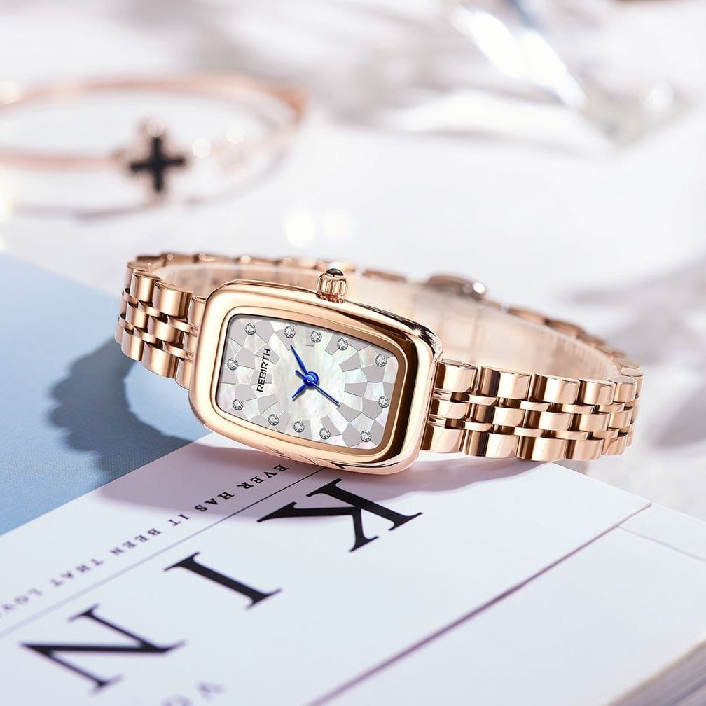Rebirth 037 Fashion Women Watch Top Brand Rose Gold And Silver Stain Steel Waterproof Date Quartz Ladies Watch High Quality Clock Gifts D037