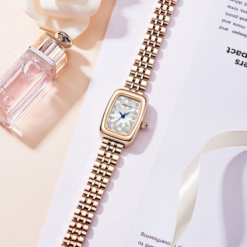Rebirth 037 Fashion Women Watch Top Brand Rose Gold And Silver Stain Steel Waterproof Date Quartz Ladies Watch High Quality Clock Gifts D037