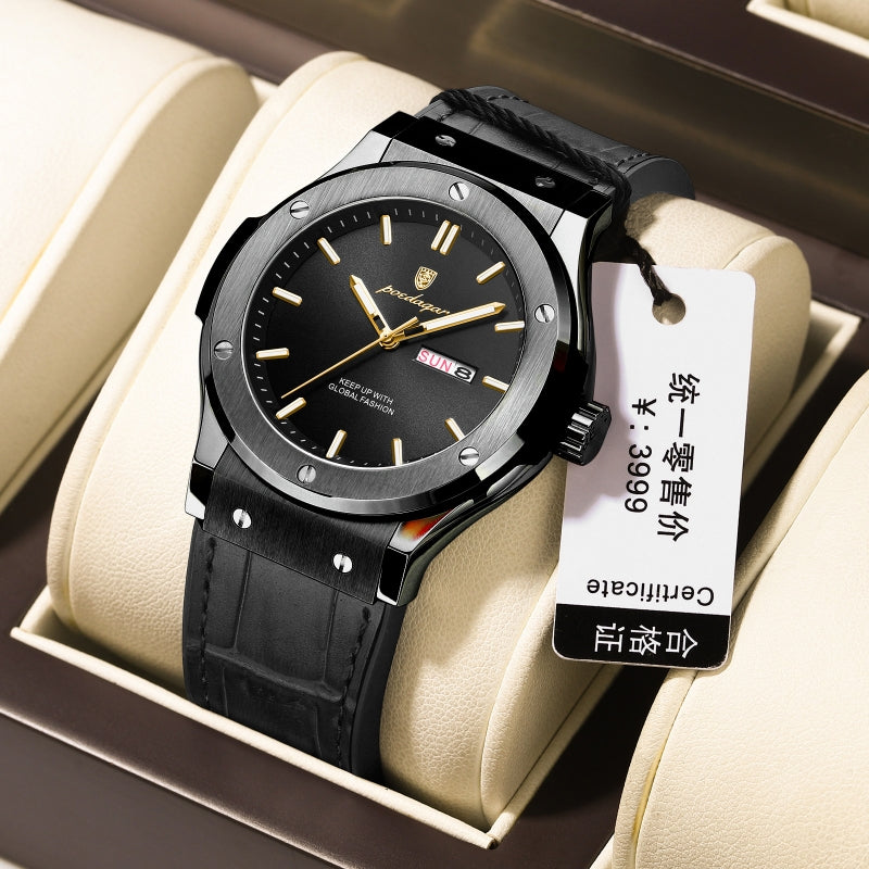 Newest Hot Sale Quartz Watch for Men POEDAGAR 952 High Quality Leather Strap Date Men's Watch Luxury Waterproof Wristwatch