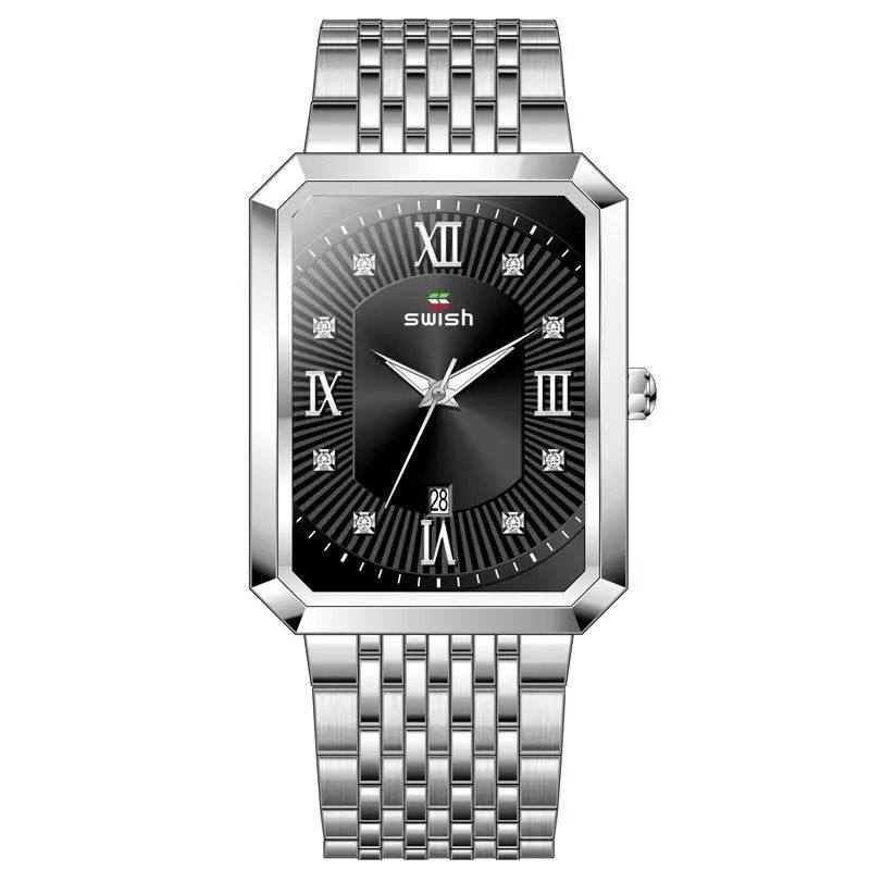 SWISH 0118 Super Hot Sale Men's Watch Stainless Steel Big Square Calendar Roman Luxury Quartz Watch Fashion Design watch