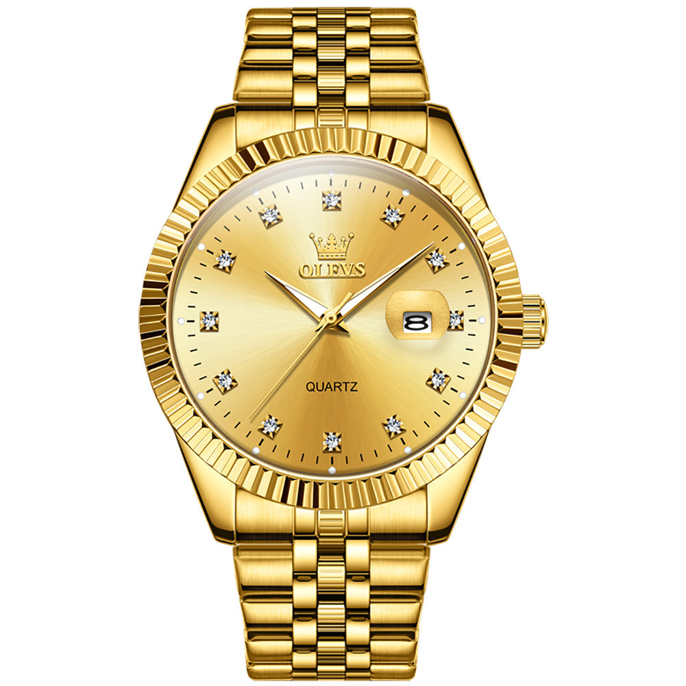 OLEVS 5526 Quartz Watch Waterproof Auto Date Original Gold Design Luxury Stainless Steel Casual Wristwatch for Business