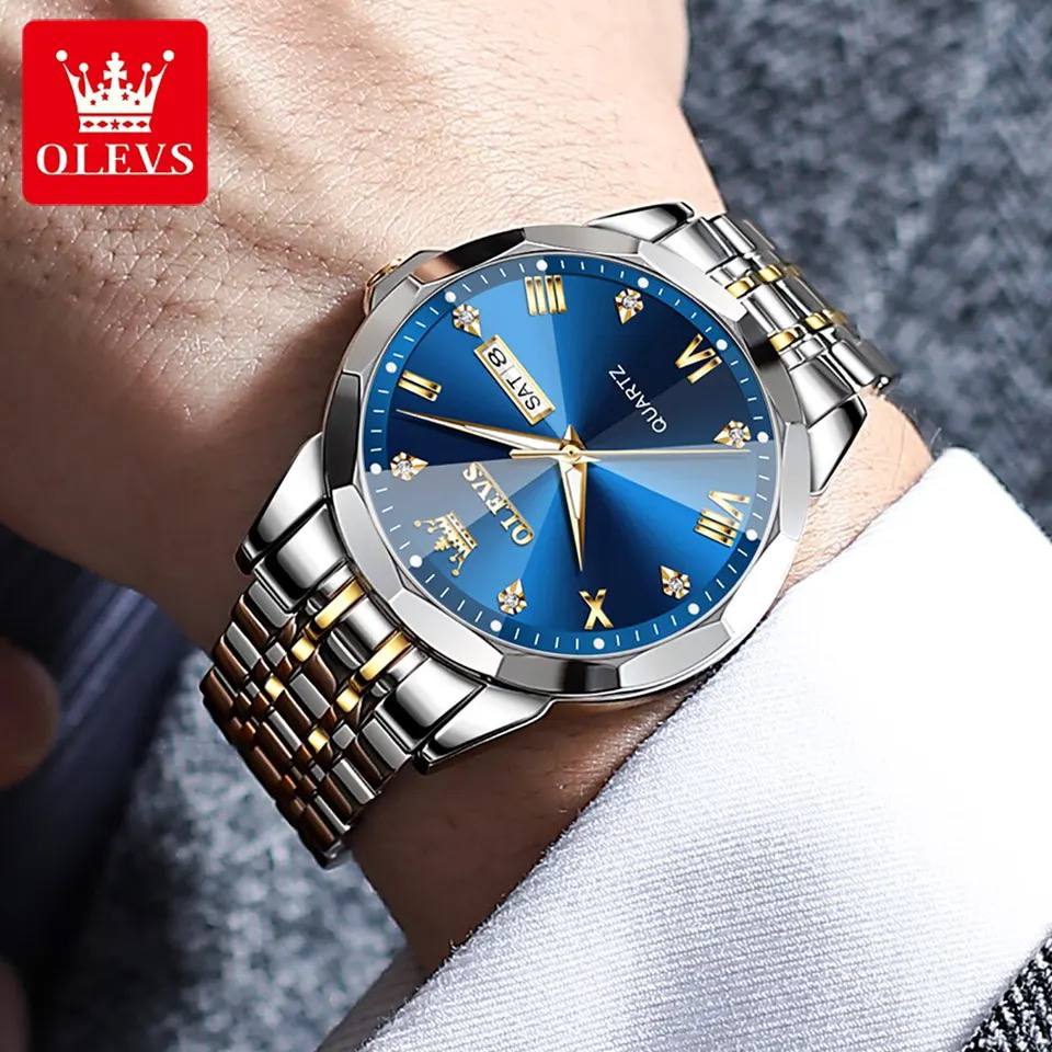 Hot Sales Men's Watches OLEVS 9931 Mirror Original Quartz Watch For Man Waterproof Stainless Steel Wristwatch Male Week Date