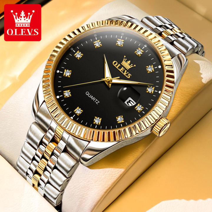 OLEVS 5526 Quartz Watch Waterproof Auto Date Original Gold Design Luxury Stainless Steel Casual Wristwatch for Business