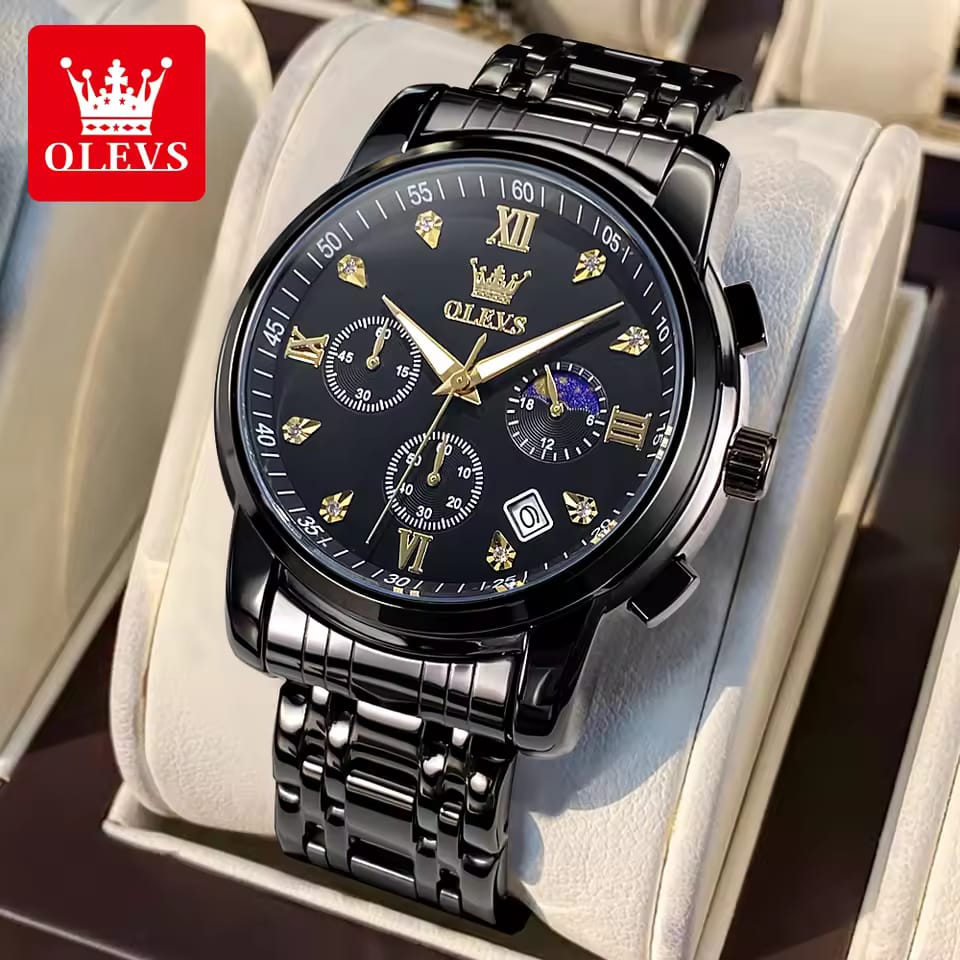New OLEVS 2858 Luxury Brand Watches for Men Luminous Moon Phase Quartz Watch Waterproof Stainless Steel Men Wristwatch