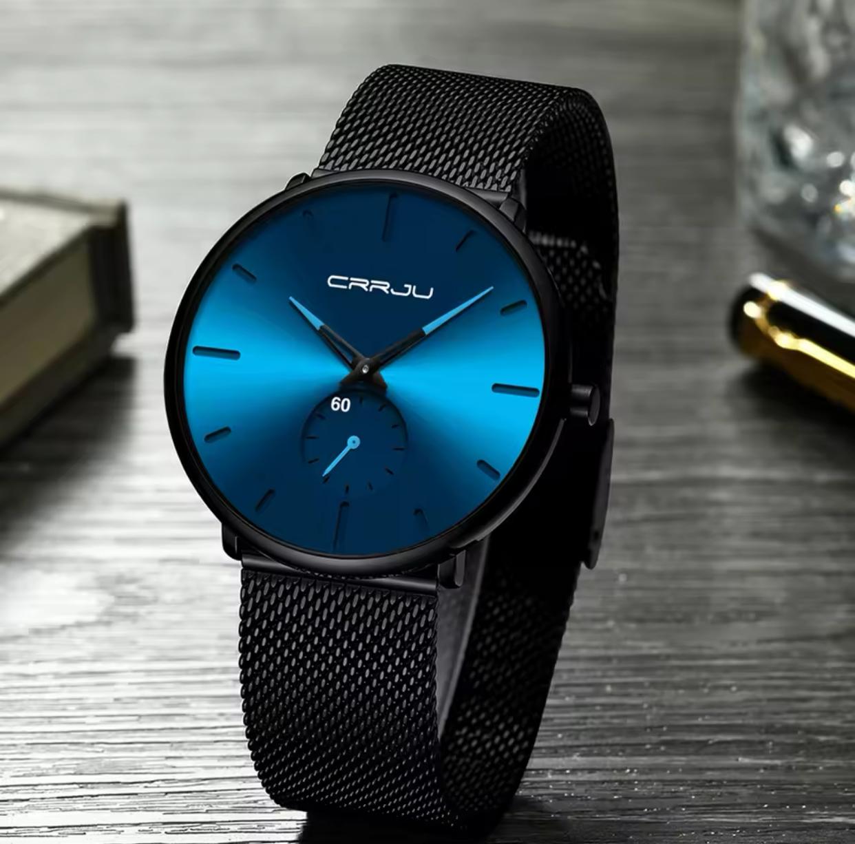 CRRJU 2150 Fashion Business Mens Luxury Quartz Watches Casual Mesh Steel Strap Waterproof Chronograph Sport Watch For Men