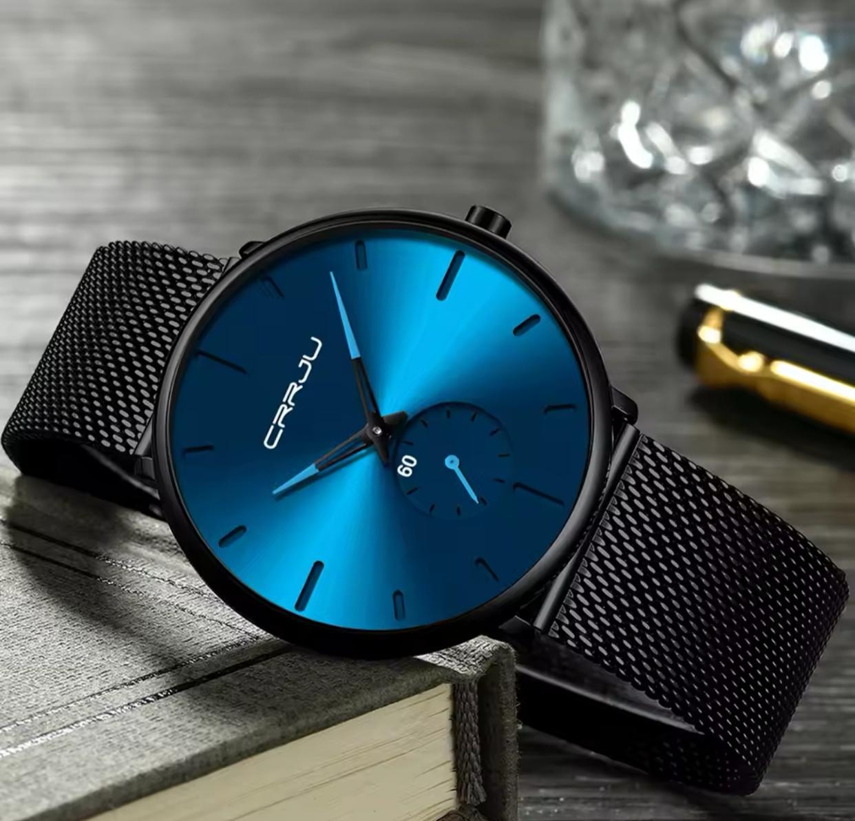 CRRJU 2150 Fashion Business Mens Luxury Quartz Watches Casual Mesh Steel Strap Waterproof Chronograph Sport Watch For Men