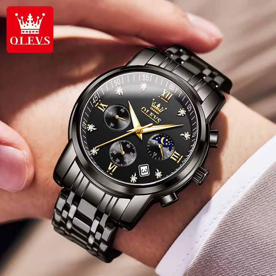 New OLEVS 2858 Luxury Brand Watches for Men Luminous Moon Phase Quartz Watch Waterproof Stainless Steel Men Wristwatch