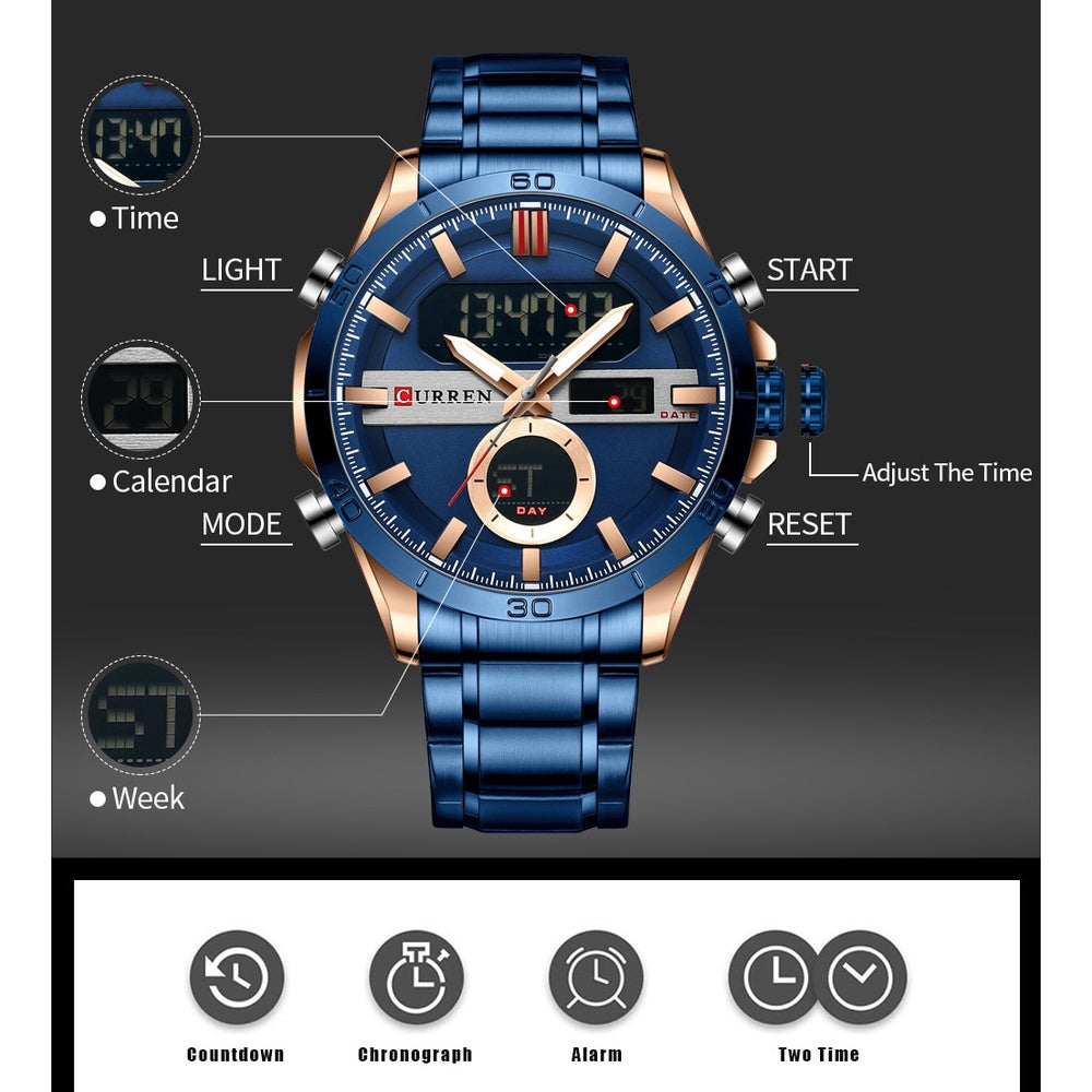 Watch Brand Casual Sport CURREN 8384 Wristwatches Male Digital Design Luminous Clock with Chronograph