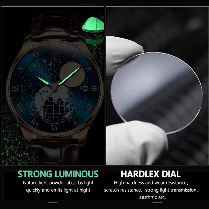 Fashion Leather Quartz Watches POEDAGAR 803 Hot Sale Men Watch Trendy Globe Dial Automatic Calendar Waterproof