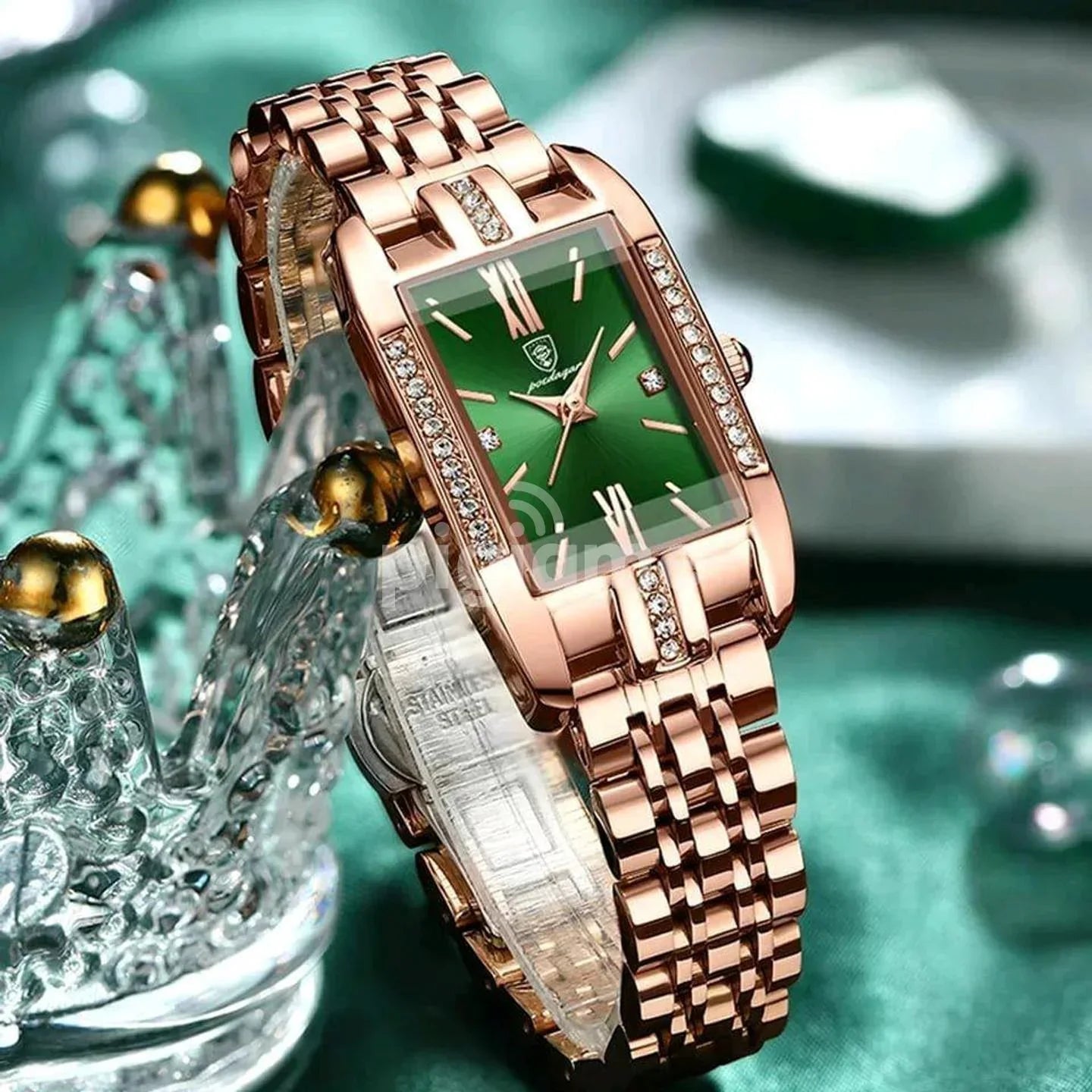 Poedagar Green square Watch for Women Luxury Stainless Steel Ladies Quartz Watches Waterproof Fashion Brand Ladies Watches Wrist