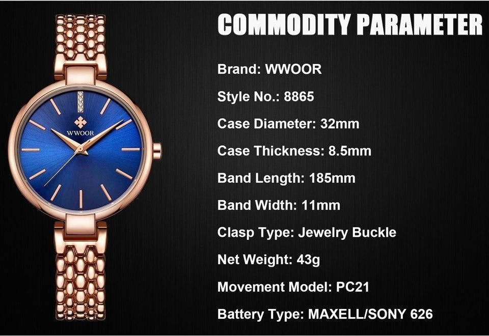 WWOOR 8865 Most Popular Sexy Lady Watch Diamond Shining Dial Female New Model Steel Quartz Woman Watches