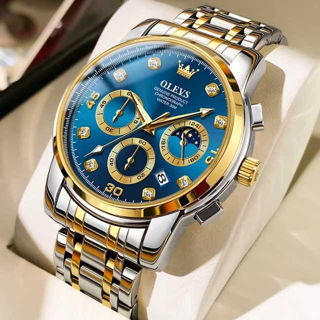 OLEVS 2889 Men Quartz Wristwatch High Quality Chronograph Stainless Steel Band Luminous Calendar Waterproof Casual Watches