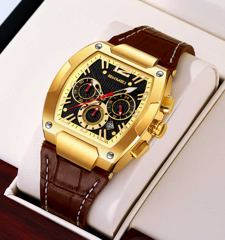 Luxury Skmei 9357 Fashion Sports Watch Men Stainless Steel Back Genuine Leather Quartz Watch