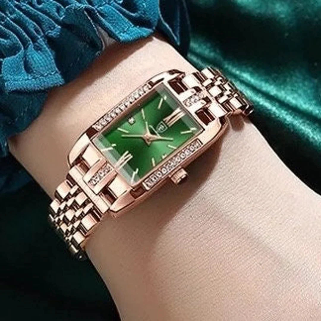 Poedagar Green square Watch for Women Luxury Stainless Steel Ladies Quartz Watches Waterproof Fashion Brand Ladies Watches Wrist