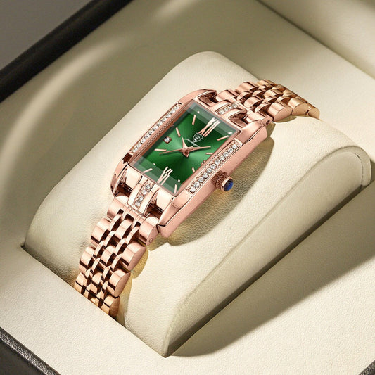 Poedagar Green square Watch for Women Luxury Stainless Steel Ladies Quartz Watches Waterproof Fashion Brand Ladies Watches Wrist
