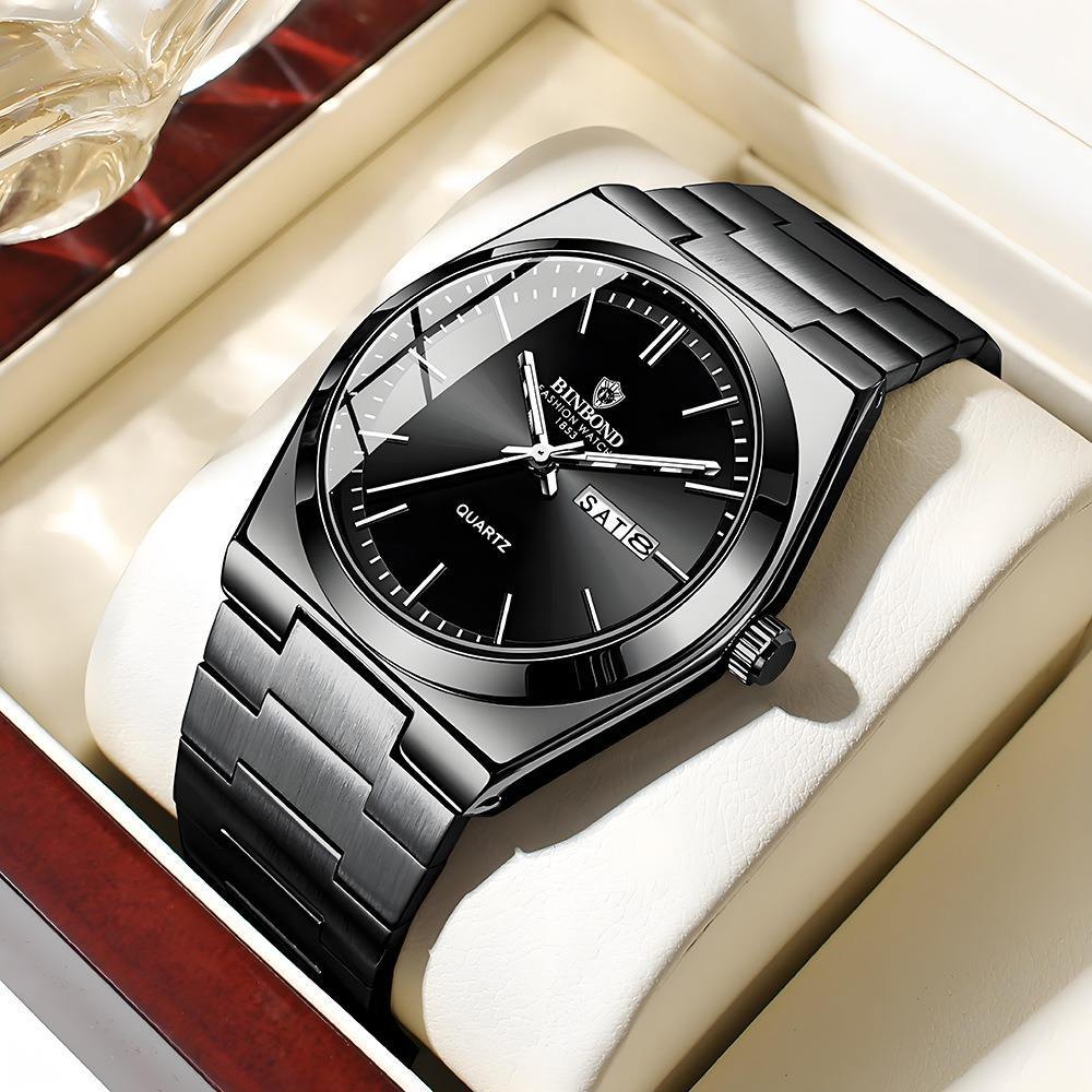 Binbond B102 Luxury Men Wristwatches Waterproof Luminous Date Week Clock Man Watch Gold Stainless Steel Casual Quartz Watches