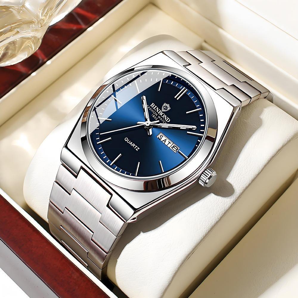 Binbond B102 Luxury Men Wristwatches Waterproof Luminous Date Week Clock Man Watch Gold Stainless Steel Casual Quartz Watches